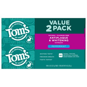 Fluoride-Free Antiplaque & Whitening Peppermint Natural Toothpaste (2 Pack)