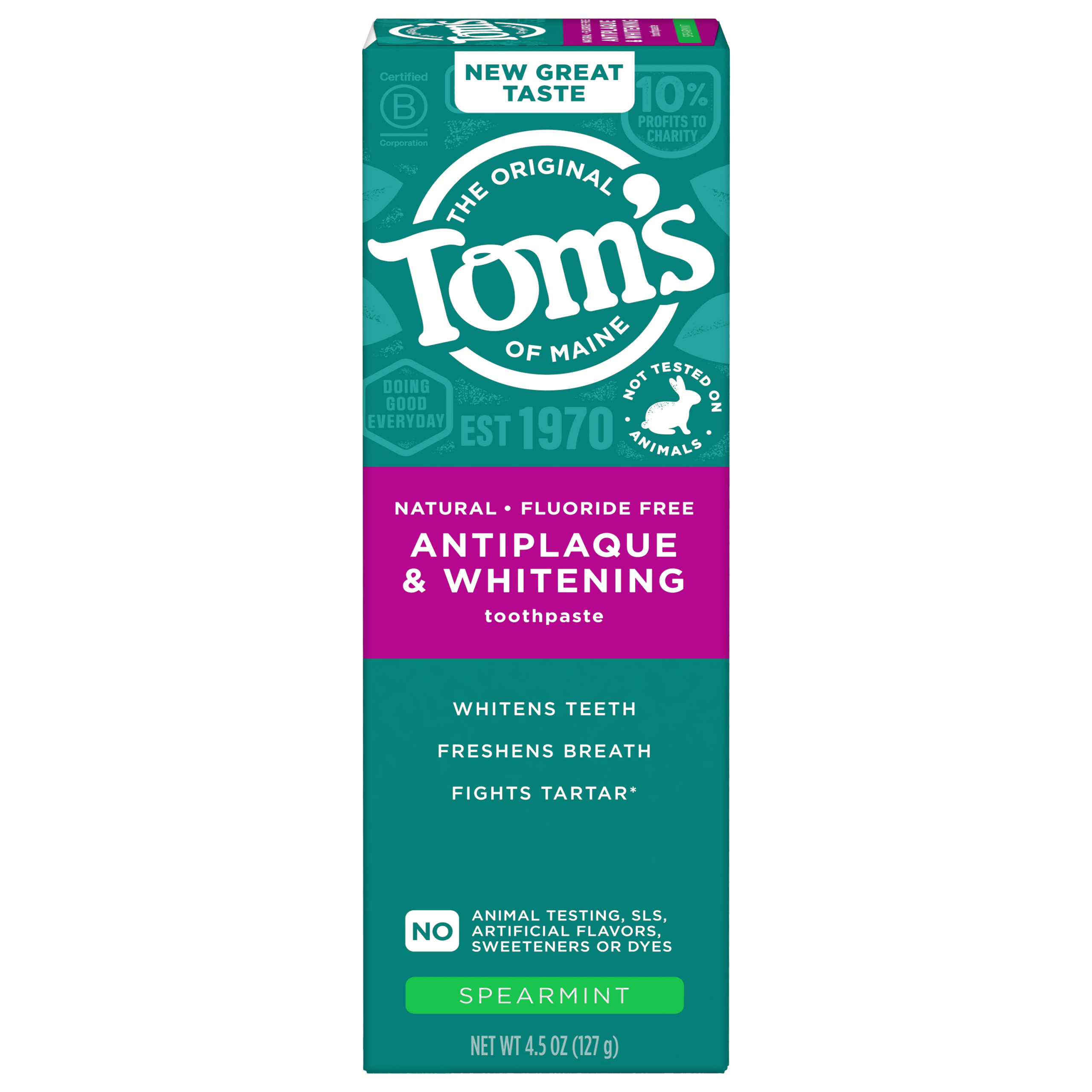 Fluoride-Free Antiplaque & Whitening Spearmint Natural Toothpaste